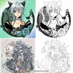 1225張動漫卡通人物 線稿+彩圖 手繪臨摹上色素材